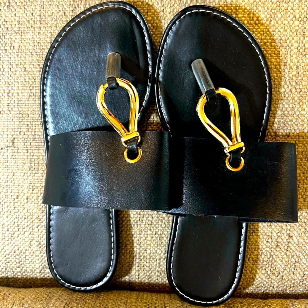 SHEIN Black and gold metal hardware sandals size 37